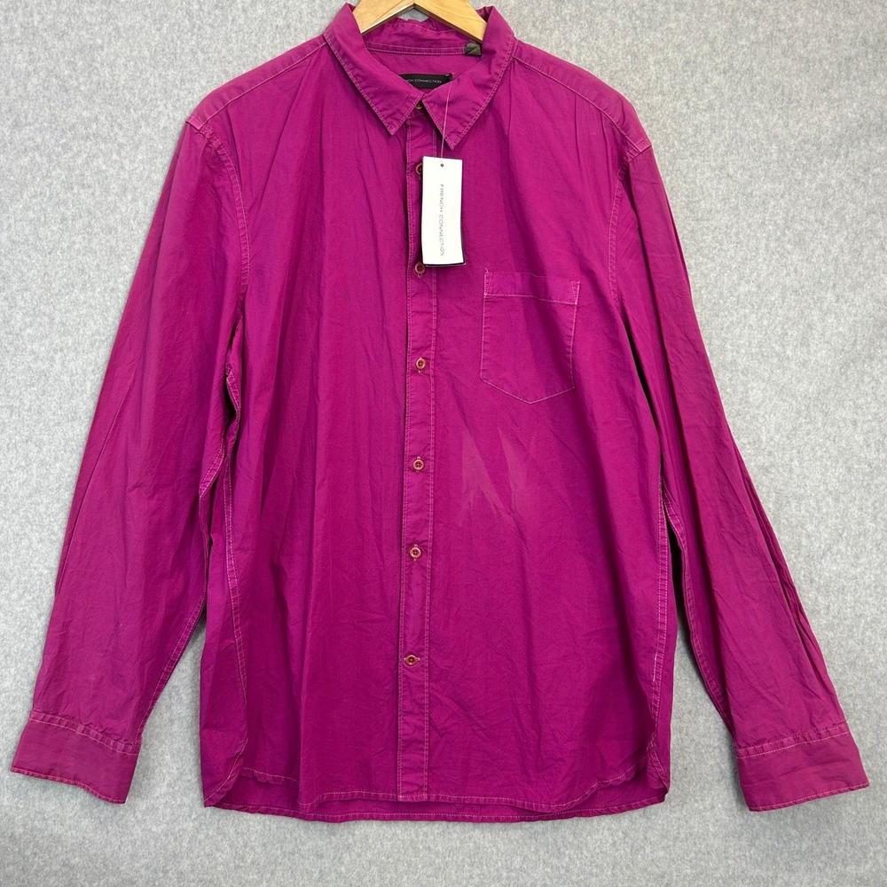 French Connection Overdyed Poplin Purple Button Down Shirt Mens XL NWT Read!
